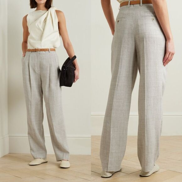 Toteme Pants - TOTEME Pleated Woven straight leg pants in grey